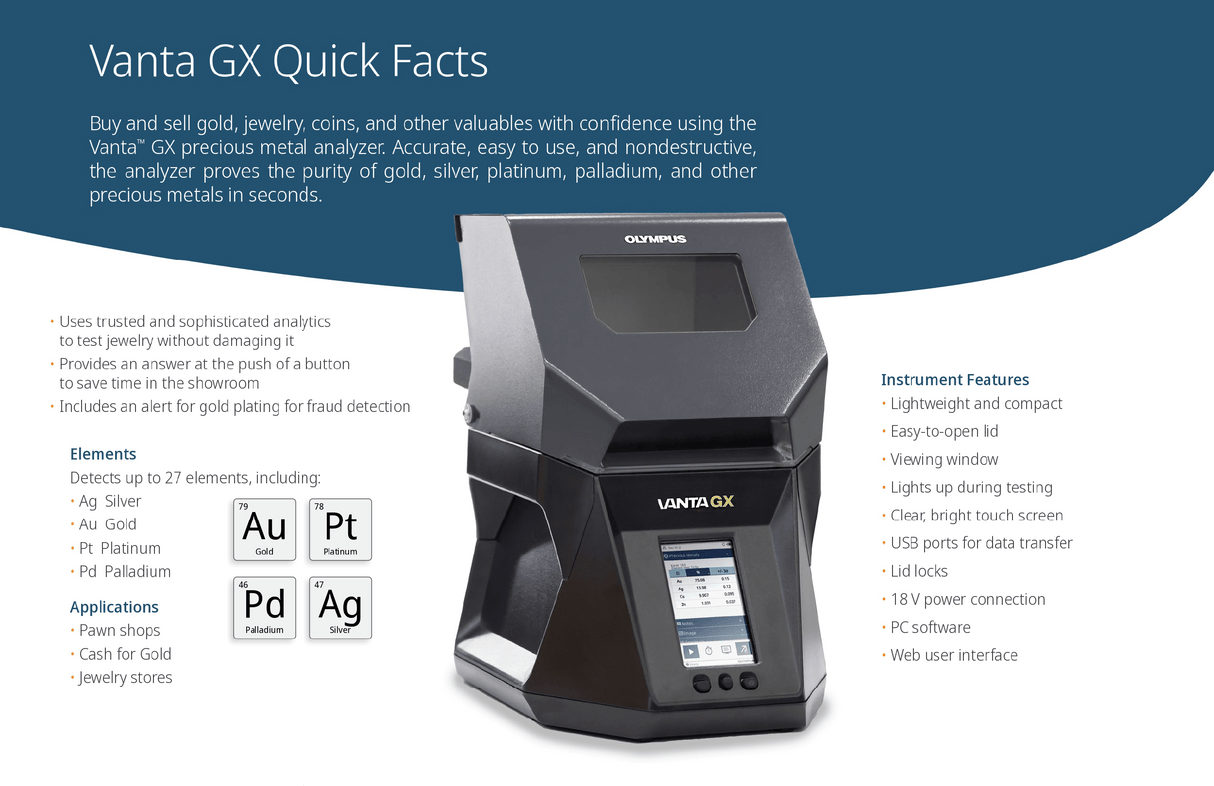 Vanta GX analyzer measuring karat gold and metal composition