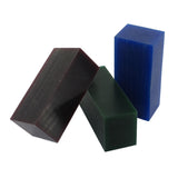 “Green hard, purple medium, and blue soft carving wax bars”