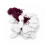 White paper jewelry price tags with purple string for retail labeling
